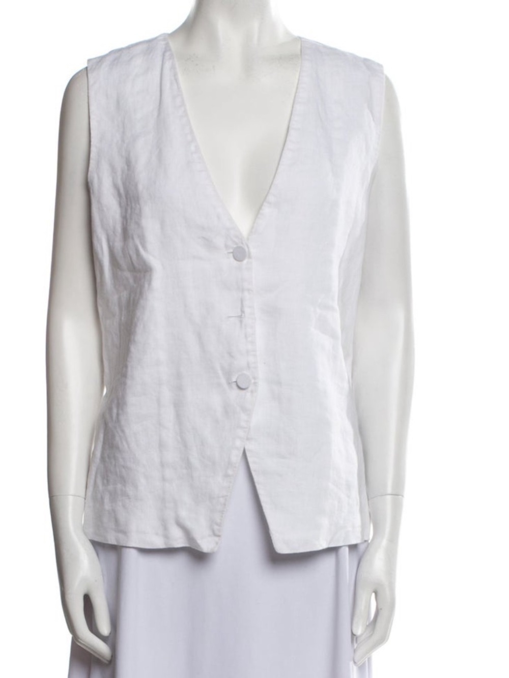 DISSH White Linen V-Neck Button Front Sleeveless Top